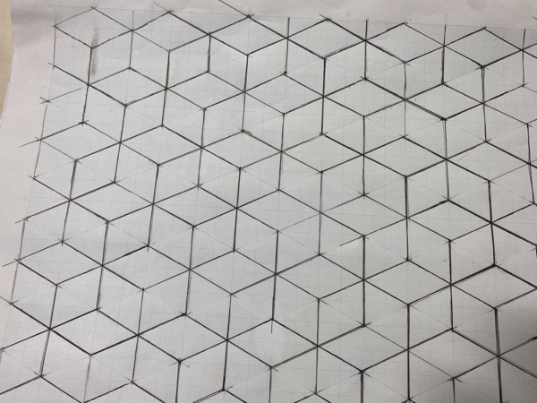 方眼紙に寄木模様 刺し子の図案