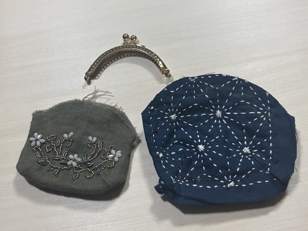 ビーズ刺繍×ダブルガーゼ×刺し子のがま口財布