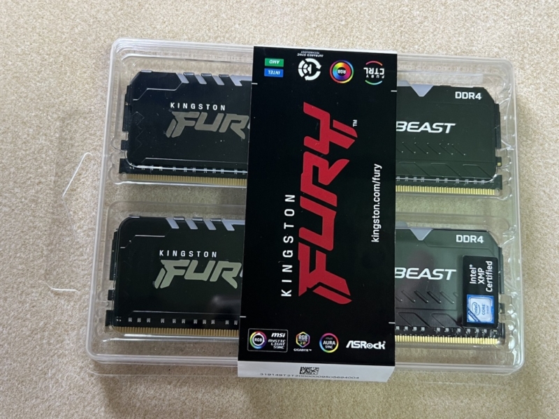 Kingston PC4-25600 (DDR4-3200）288pin UDIMM 32GB（16GB×2枚)　FURY Beast RGB KF432C16BBAK2/32